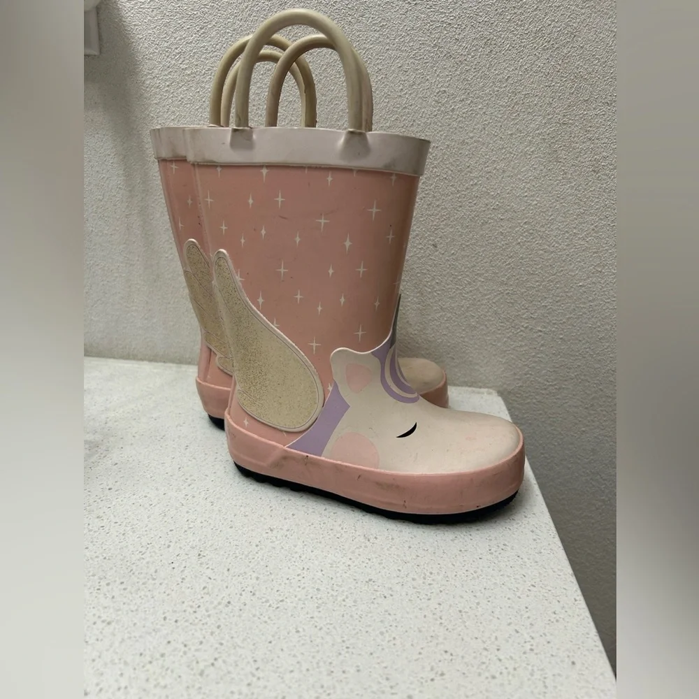 🦋 Cat and Jack Light Pink Unicorn Rain Boots little girl size 6